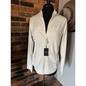 Buckle Black Womens White Full Zip Textured Mock Neck Athletic Jacket Large NEW